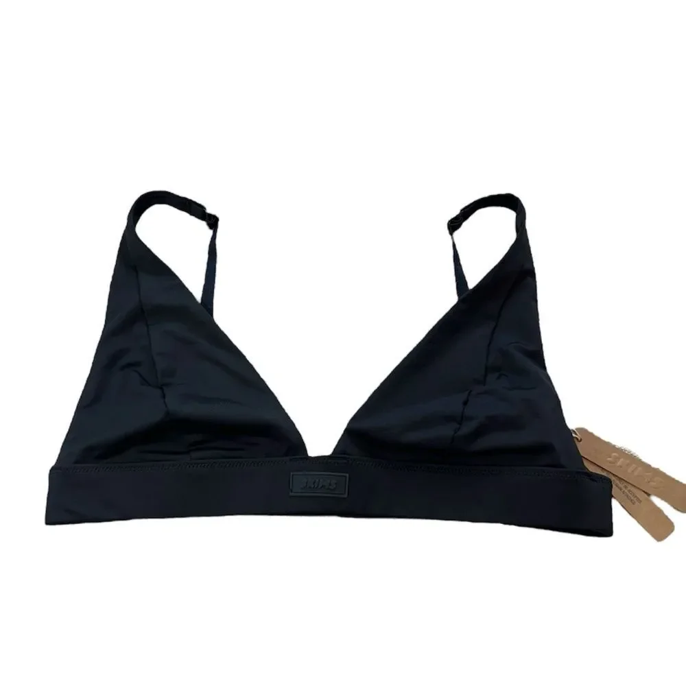 SKIMS Plunge Swim Bikini Top Size XL NWT Onyx Black Adjustable Straps